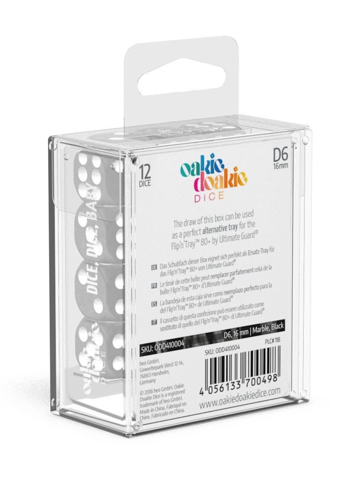 Oakie Doakie Dice D6 Dice 16 mm Marble - Black (12) - Oakie Doakie Dice