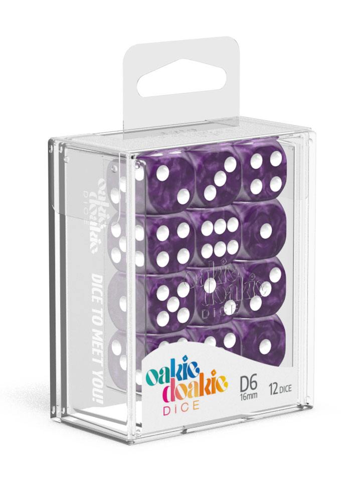 Oakie Doakie Dice D6 Dice 16 mm Marble - Purple (12) - Oakie Doakie Dice