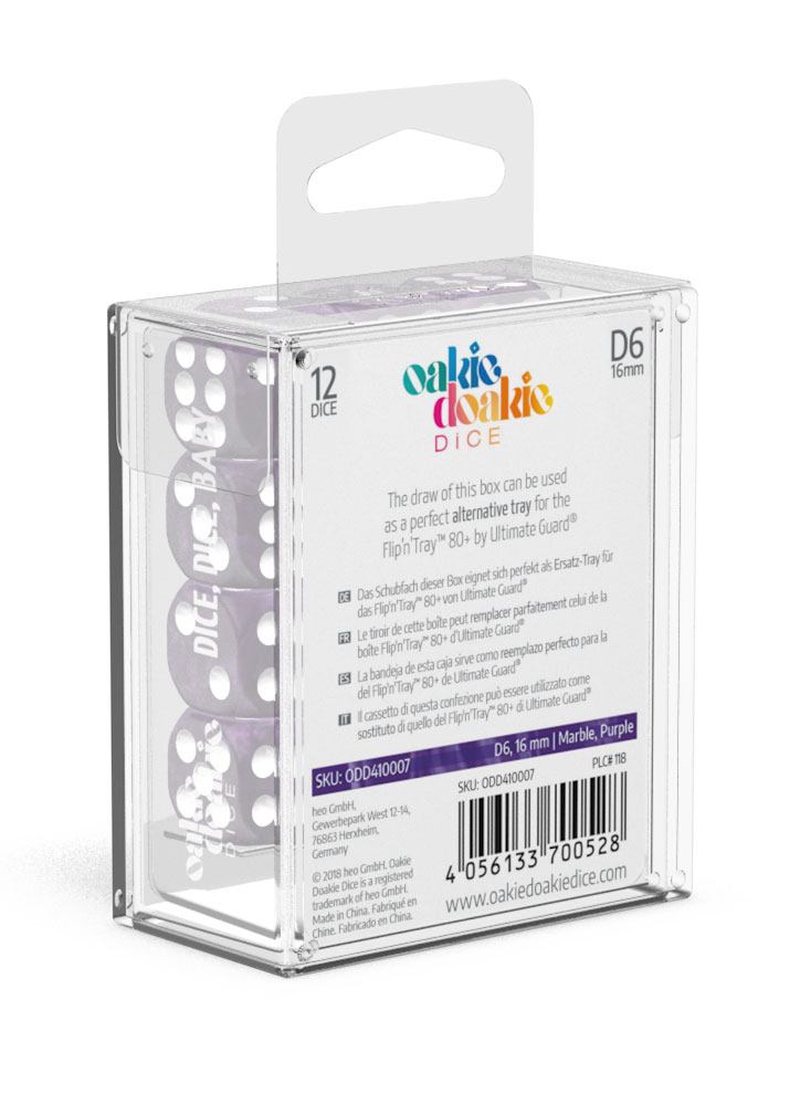 Oakie Doakie Dice D6 Dice 16 mm Marble - Purple (12) - Oakie Doakie Dice