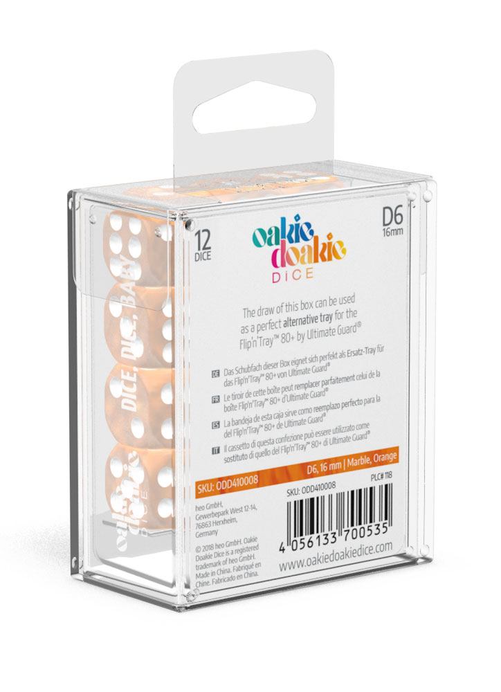 Oakie Doakie Dice D6 Dice 16 mm Marble - Orange (12) - Oakie Doakie Dice