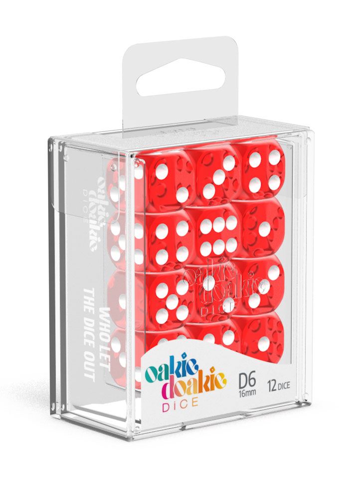 Oakie Doakie Dice D6 Dice 16 mm Translucent - Red (12) - Oakie Doakie Dice
