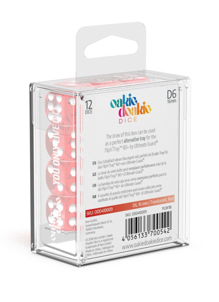Oakie Doakie Dice D6 Dice 16 mm Translucent - Red (12) - Oakie Doakie Dice