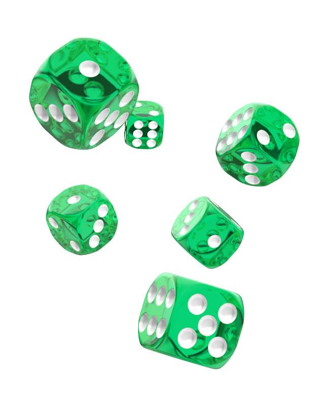 Oakie Doakie Dice D6 Dice 16 mm Translucent - Green (12) - Oakie Doakie Dice
