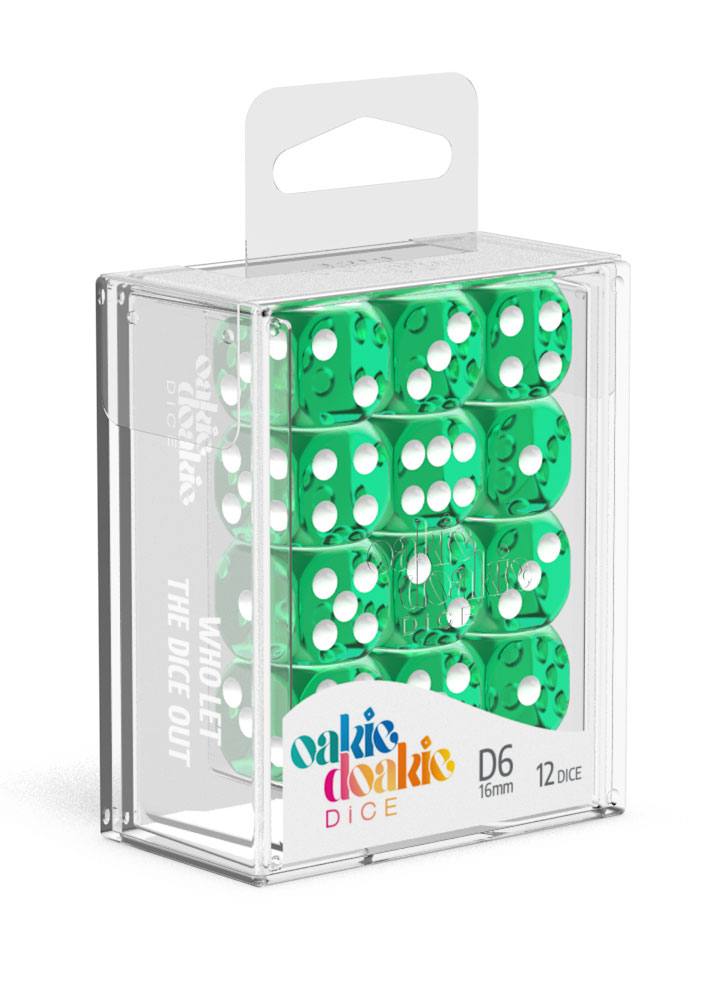 Oakie Doakie Dice D6 Dice 16 mm Translucent - Green (12) - Oakie Doakie Dice
