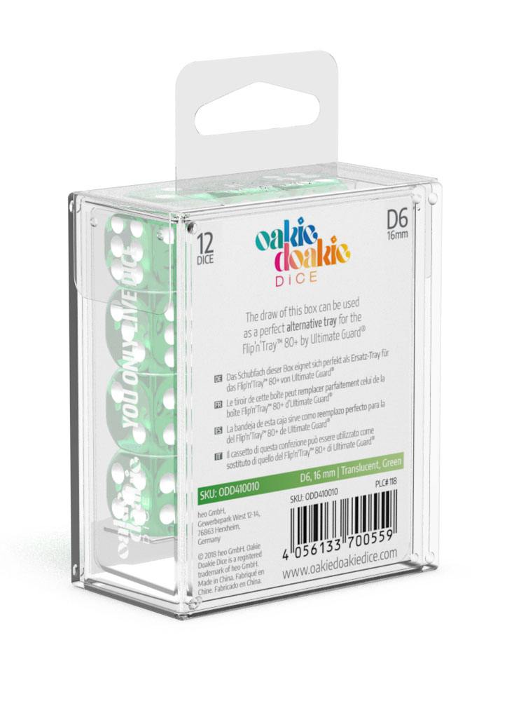 Oakie Doakie Dice D6 Dice 16 mm Translucent - Green (12) - Oakie Doakie Dice