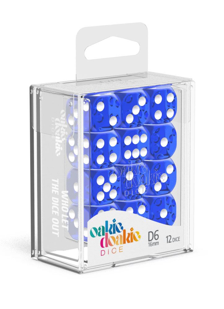 Oakie Doakie Dice D6 Dice 16 mm Translucent - Blue (12) - Oakie Doakie Dice