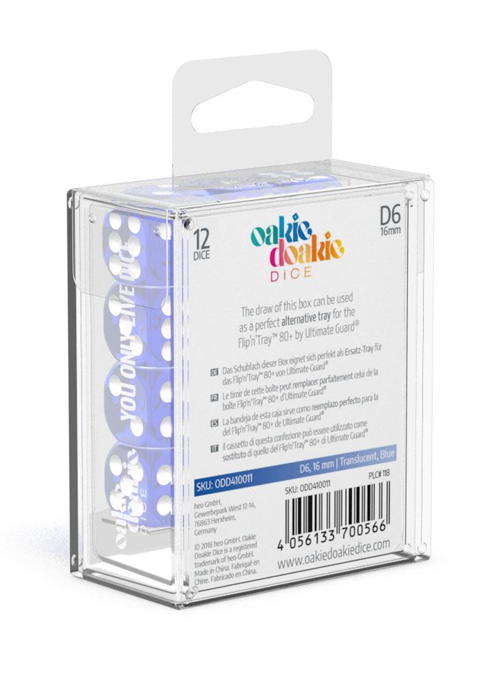 Oakie Doakie Dice D6 Dice 16 mm Translucent - Blue (12) - Oakie Doakie Dice