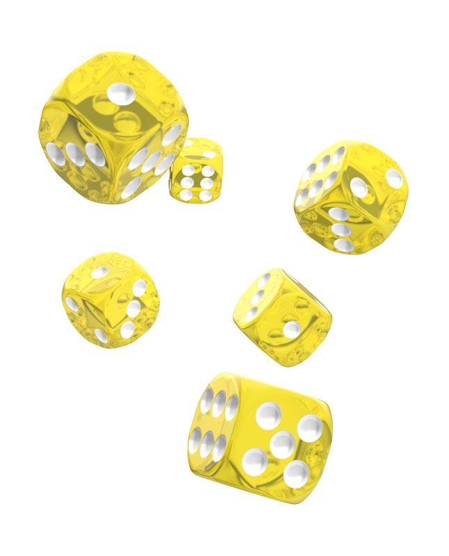 Oakie Doakie Dice D6 Dice 16 mm Translucent - Yellow (12) - Oakie Doakie Dice