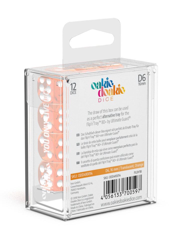 Oakie Doakie Dice D6 Dice 16 mm Translucent - Orange (12) - Oakie Doakie Dice