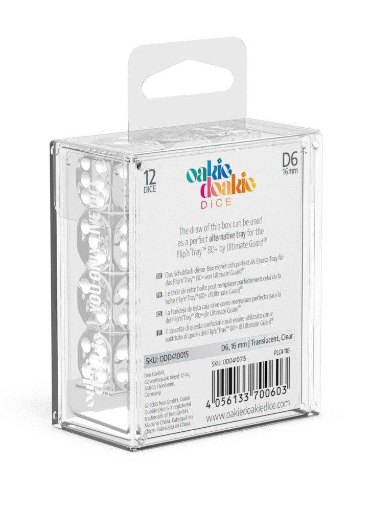 Oakie Doakie Dice D6 Dice 16 mm Translucent - Clear (12) - Oakie Doakie Dice
