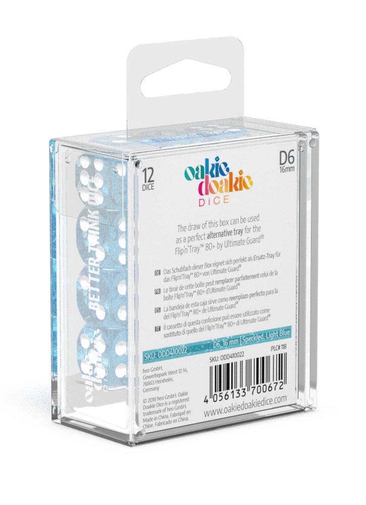 Oakie Doakie Dice D6 Dice 16 mm Speckled - Light Blue (12) - Oakie Doakie Dice