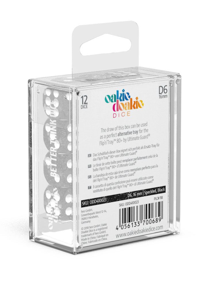 Oakie Doakie Dice D6 Dice 16 mm Speckled - Black (12) - Oakie Doakie Dice