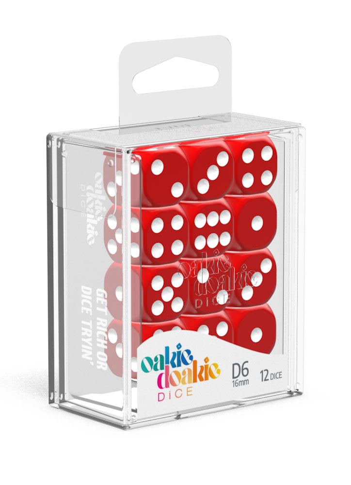 Oakie Doakie Dice D6 Dice 16 mm Solid - Red (12) - Oakie Doakie Dice