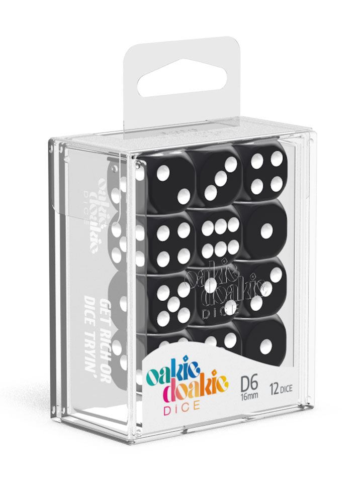 Oakie Doakie Dice D6 Dice 16 mm Solid - Black (12) - Oakie Doakie Dice