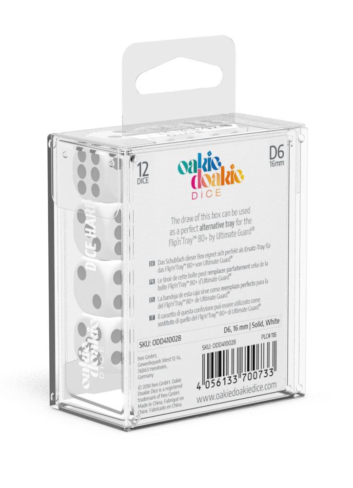 Oakie Doakie Dice D6 Dice 16 mm Solid - White (12) - Oakie Doakie Dice
