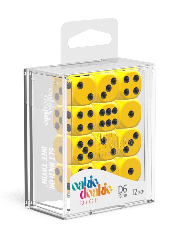 Oakie Doakie Dice D6 Dice 16 mm Solid - Yellow (12) - Oakie Doakie Dice