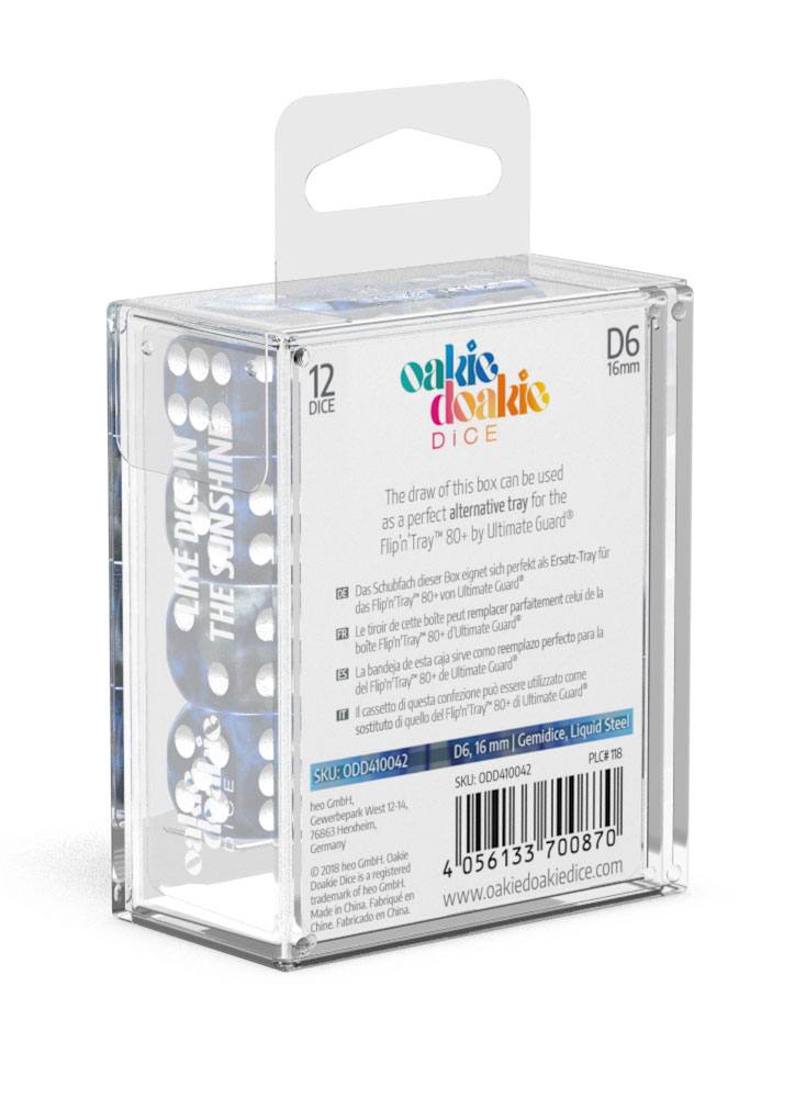 Oakie Doakie Dice D6 Dice 16 mm Gemidice - Liquid Steel (12) - Oakie Doakie Dice