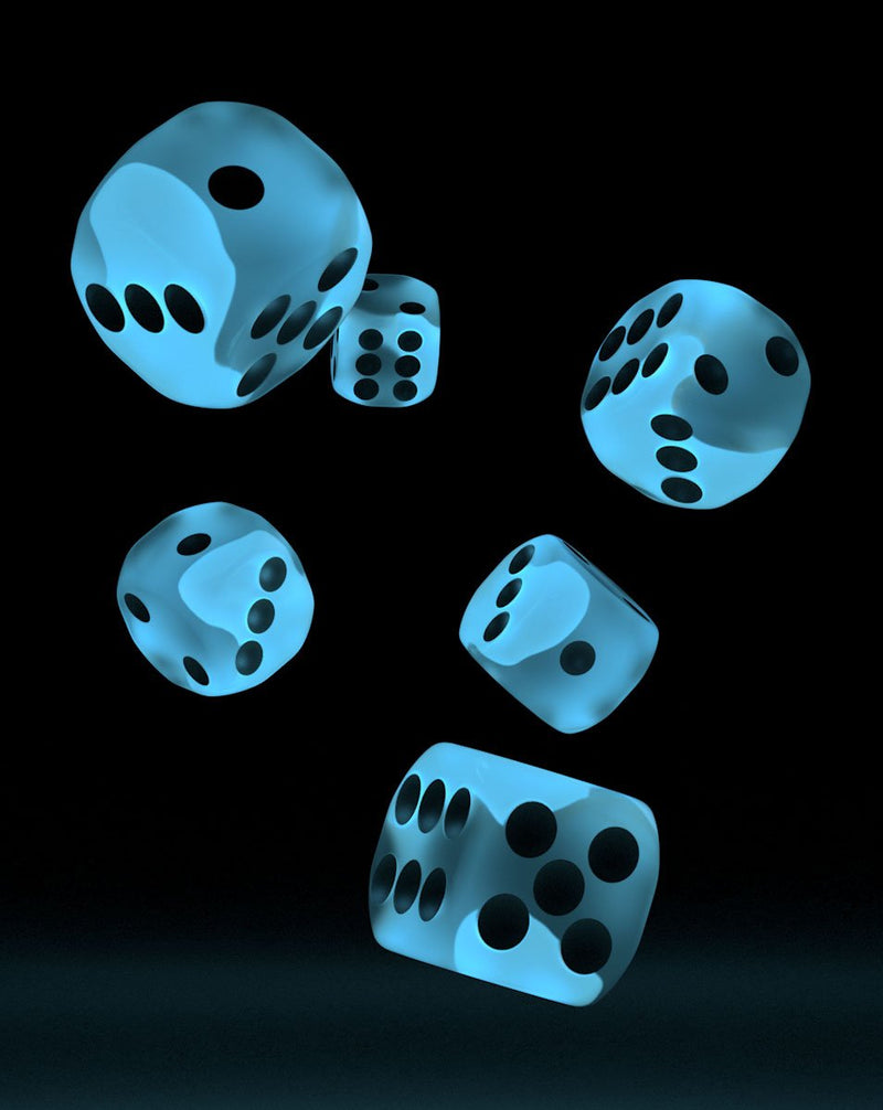 Oakie Doakie Dice D6 Dice 16 mm Glow in the Dark - Arctic (12) - Oakie Doakie Dice