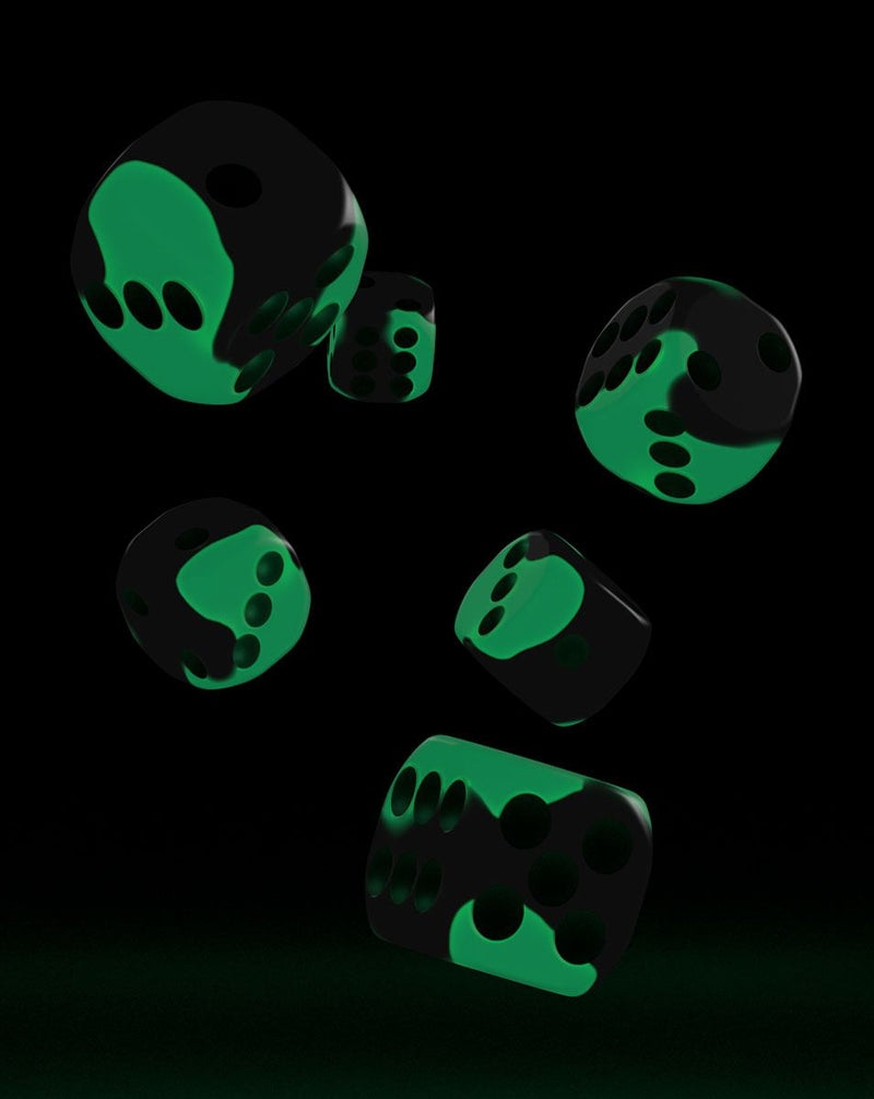 Oakie Doakie Dice D6 Dice 16 mm Glow in the Dark - Biohazard (12) - Oakie Doakie Dice