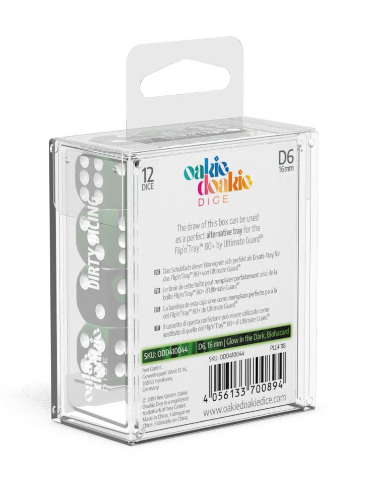 Oakie Doakie Dice D6 Dice 16 mm Glow in the Dark - Biohazard (12) - Oakie Doakie Dice