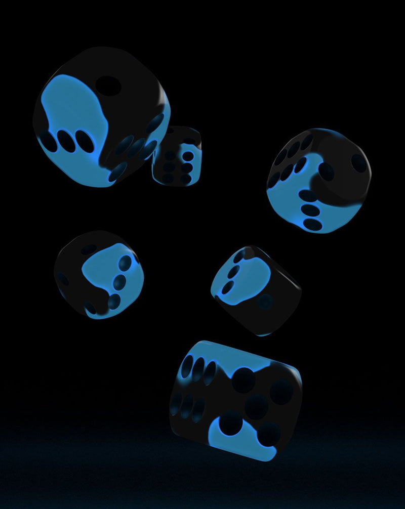 Oakie Doakie Dice D6 Dice 16 mm Glow in the Dark - Deep Ocean (12) - Oakie Doakie Dice