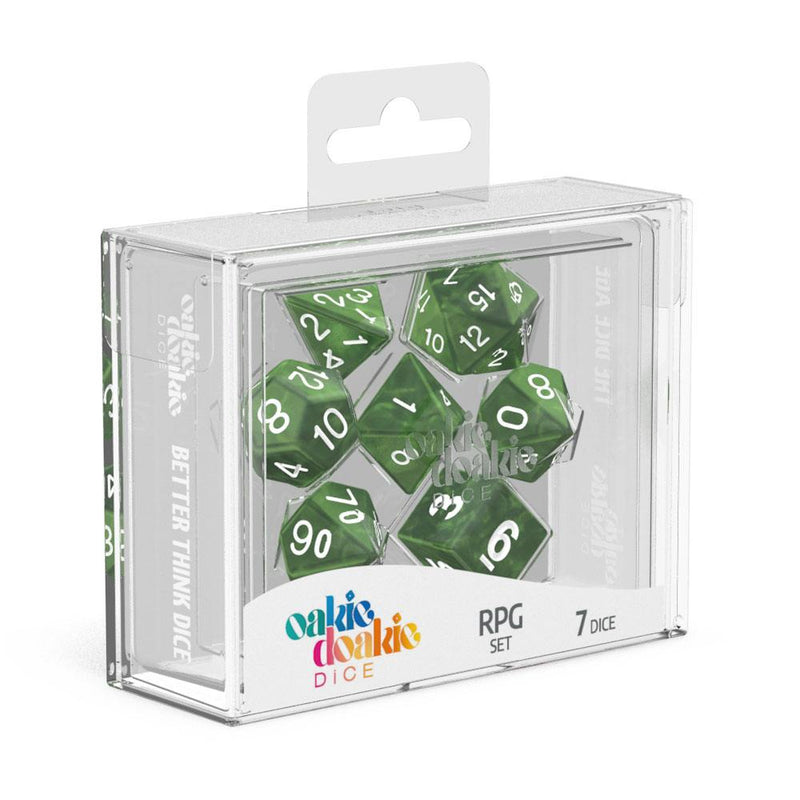 Oakie Doakie Dice RPG Set Marble - Green (7) - Oakie Doakie Dice