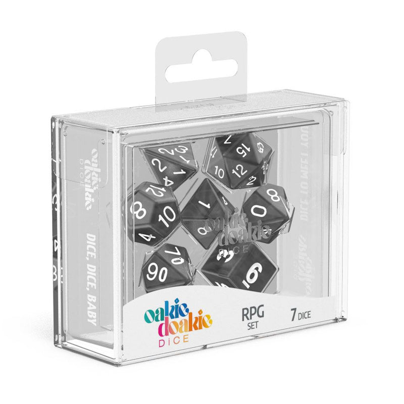 Oakie Doakie Dice RPG Set Marble - Black (7) - Oakie Doakie Dice