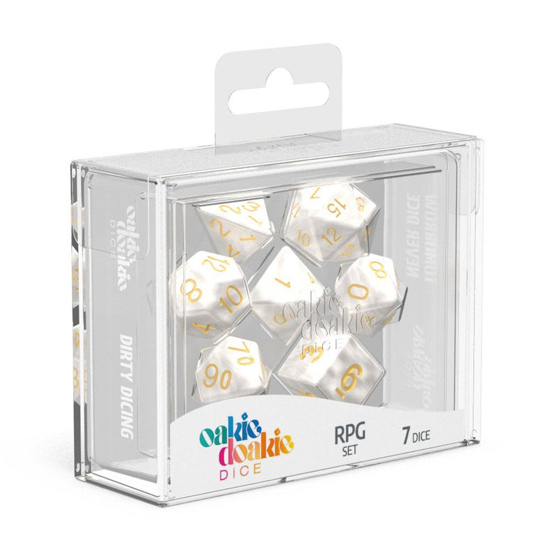 Oakie Doakie Dice RPG Set Marble - White (7) - Oakie Doakie Dice