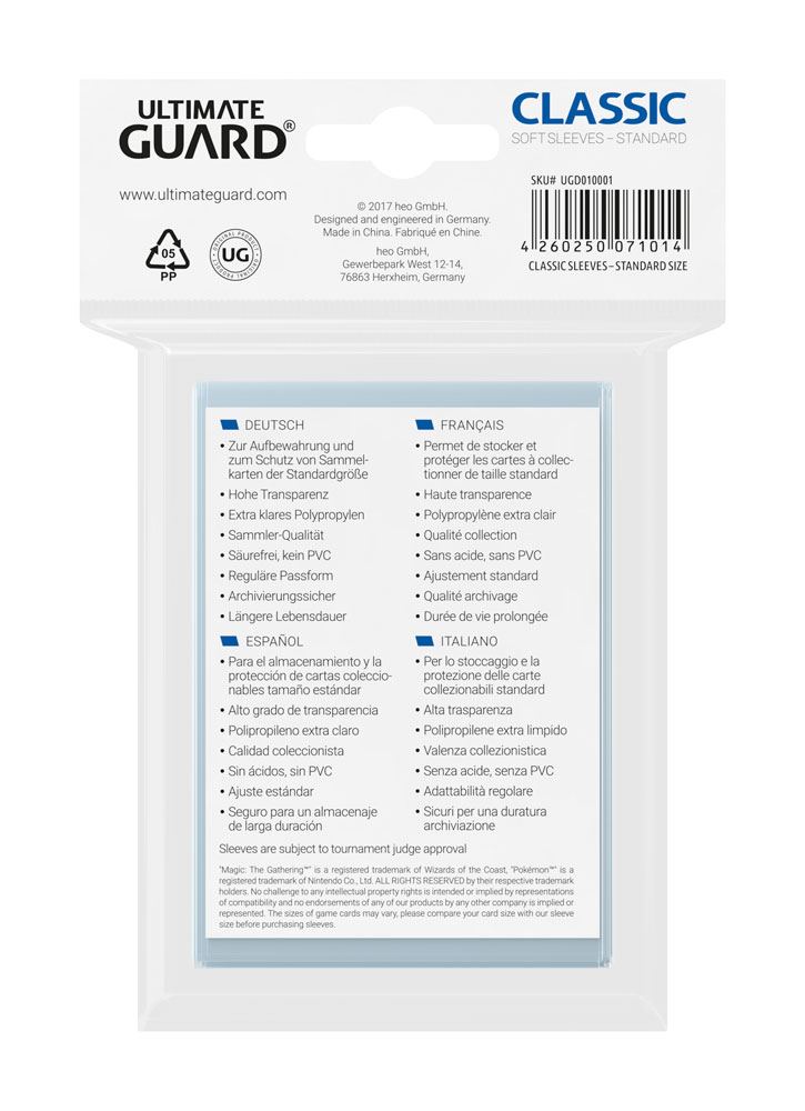 Ultimate Guard Classic Soft Sleeves Standard Size Transparent (100) - Ultimate Guard